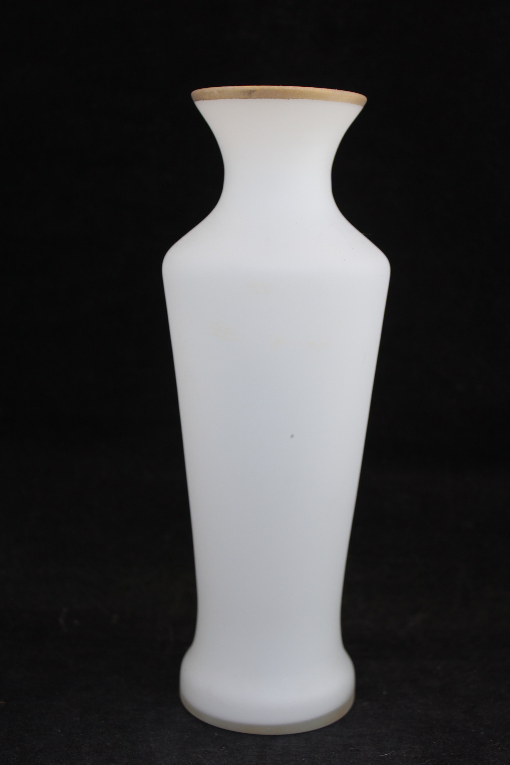Vintage White Frosted Glass Vase With Floral Transfer Decor Etsy