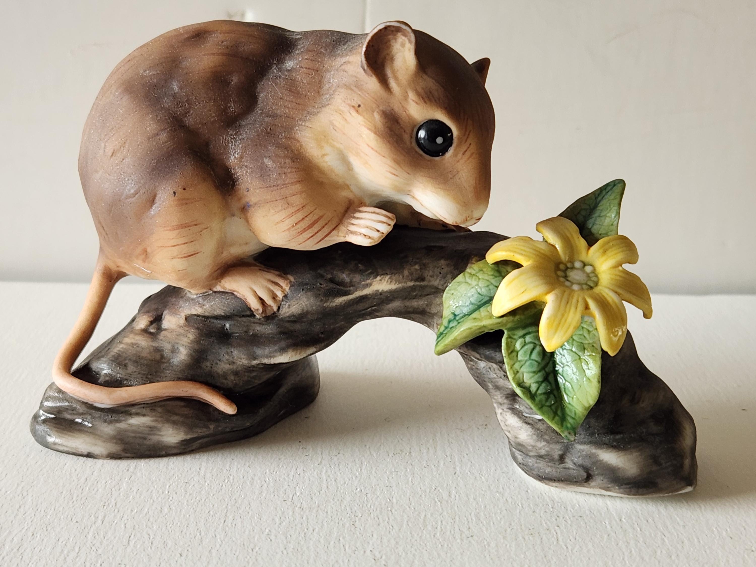 Royal Osborne Bisque Porcelain Mouse With Yellow Flower Figurine