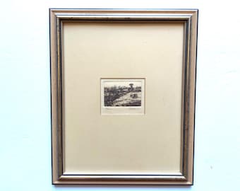 C.1974 Miniatura enmarcada, edición limitada, Vacas en el campo, grabado de Pelletier (PR351)