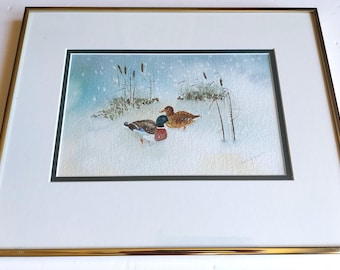 Aprox. 1989. Patos de invierno. Acuarela firmada por Bonnie Dingman (W109).