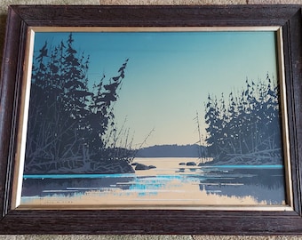 Canadian Northland Lake Landscape Silkscreen Serigraph Print By Jack M. Ford (PR210)