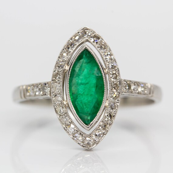 Handmade Platinum Diamond and Colombian Emerald Engagement | Etsy