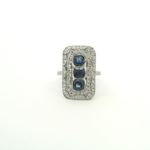 Platinum Natural Diamond and Sapphire Ring