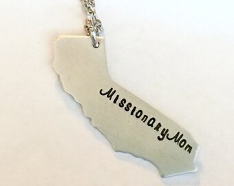 READY TO SHIP California Missionary Mom Lds Mormon Missionary Hand Stamped Necklace Any State