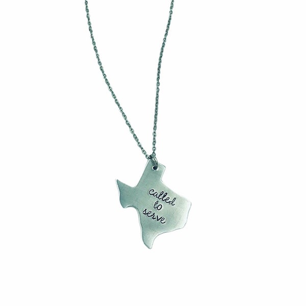 CLEARANCE Custom LDS Mormon Missionary Hand Stamped Called to Serve Texas Silver Necklace