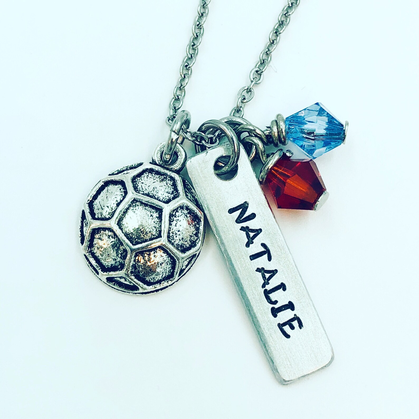 Custom Hand Stamped Name Tag Necklace With Sport Charm Etsy