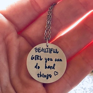 Beautiful Girl You Can Do Hard Things Hand Stamped Silver Necklace image 3