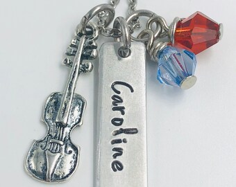 Personalized Name Necklace with Violin and School Colors