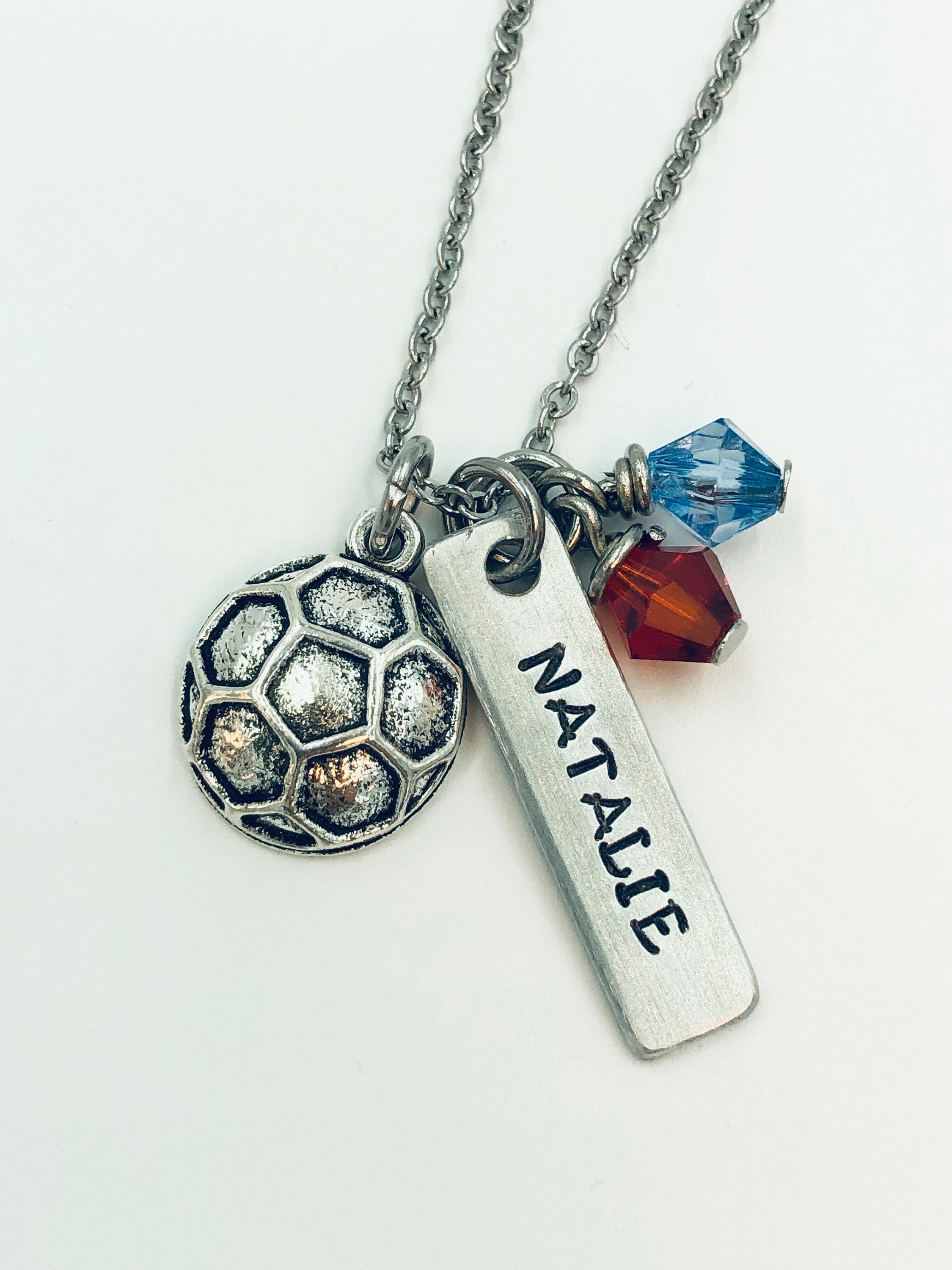 Custom Hand Stamped Name Tag Necklace with Sport Charm Etsy