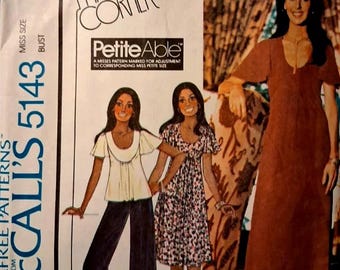 McCalls Marlo's Corner 1976 Dress or Blouse Long/Short McCalls #5143 Carefree Pattern Size 14, Bust 36. Uncut. No original envelope