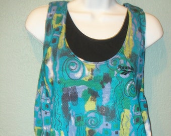 90's Reebok Running Shorts & Matching Tank Crop Top New w/tag Size L top Size M shorts Multi colors of Blue, Black, Green, White