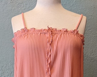 1970's Pleated Polyester Sundress & matching shoulder cover by Joy Stevens Size 9/10 Pastel Mauve Pull on elastic top, Spaghetti straps