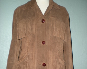 Vintage 1970s Brown Suede Leather Fringe Jacket Size Small Men/Womens size 10 Hippie Woodstock Neil Young