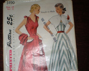 1950's Sundress with Bolero Jacket Sewing Pattern Size 13 Bust 31 SIMPLE TO MAKE Simplicity #3490