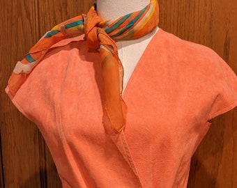 Vintage Halston Ultrasuede Wrap Dress Size L Salmon (pink & orange) color Elastic waist insert pockets on each side