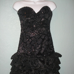 Vintage Christian Dior Strapless Sequins & Ruffles Black Dress Size 6 Seven Silk Layers of Poof Skirt Ruffles