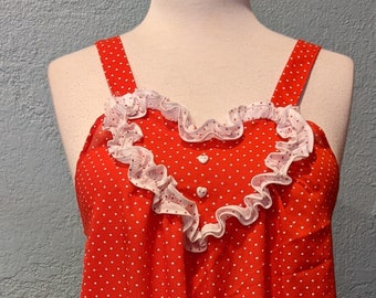Red & White Polka Dot Baby Doll PJ's Top and Briefs by Jennifer Dale Sz/Small White/Red Ruffle Trim Heart Shape Front w/ heart shape buttons