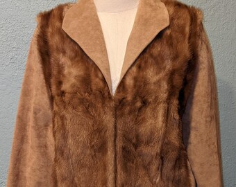 Vintage One of a Kind Mink & Suede Cloth Suit Size Large by Artic-Adorn Furs Mink Front Panels and Mink Back Yolk Suede Cloth Pencil skirt