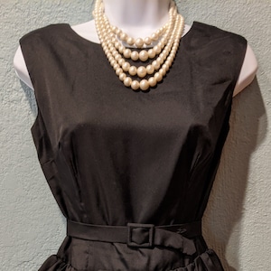 1960&#39;s Black Satin Ruffle Party Dress Waison Rouge Couture Size Small Fitted Bodice Fully Lined Well Made Custom Made Dress