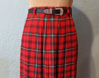 80's Sharon Young's Tartan Plaid Pleated Skirt Skirt Size Small / 26 " waist Red, Black, Green, Blue, white Mid Calf Length High Waist