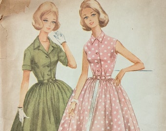 Sew a 1957 Four Gore gathered Circle Skirt Shirtwaist Dress Summer Casual McCalls Pattern #5453 bust 32 Size 12 Teen