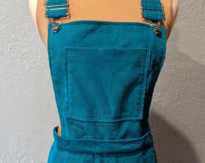 Featured listing image: Corduroy Nickers Bib Overalls Size L Pants tucked into boots Handmade from a 1971 Simplicity Pattern 9573 Teal Green Color