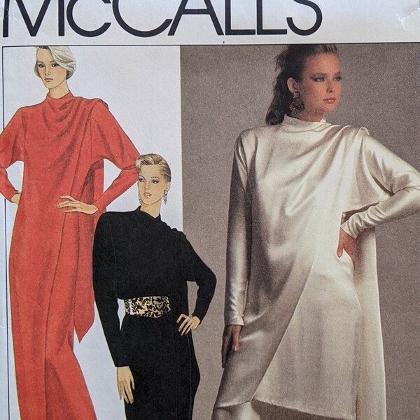 Halston Sewing Pattern #8870 Misses Dress or Tunic & pants Size 12 Wraps in front hooks on shoulders Short or Formal Dress from the 1980's