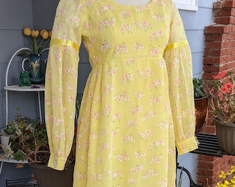 1972 Flocked Floral Organdy Bridesmaid/Prom/Garden Party/Cottage Core Dress Size Small Handmade from Simplicity Pattern 9269 Empire Waist