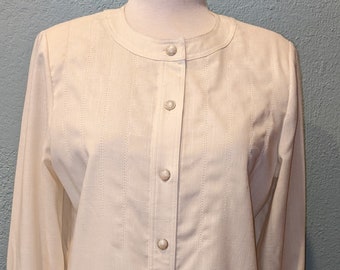 Brownstone Studio 1980's Shift Dress Size 12 Petite NWT Off White button down front accented w/five gold tone trim pearl white buttons