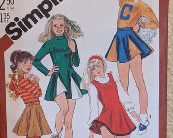 1980's Simplicity Pattern #5598 Sew a Skating, Cheerleading or Majorette Dress Short Skater Skirt Teen Size 9/10 11/12 Uncut