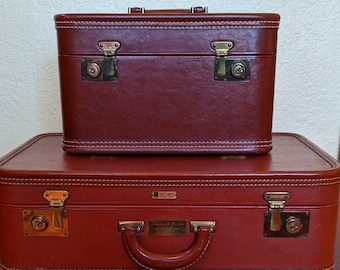 Vintage Dresner Original Luggage Chicago 3 piece Ladies Wardrobe Case, Smaller Intimate Case and Cosmetic case Top Grain Texas Steerhide