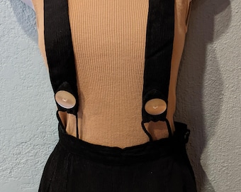 Vintage Misses Black Corduroy Suspender Shorts w/ big white buttons Size Small Handmade