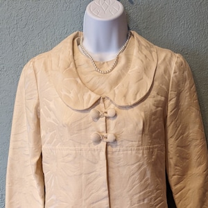 Vicky Vaughn Jr. Mod Sheath Dress & Coat Ivory Brocade Size Small Mod Retro Jackie O