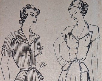 Original Late 1940's or Early 1950's Shirt Waist Dress Pattern #2549  Size 12 Bust 30 Waist 25 Hip 33 Mail Order Unprinted Pattern