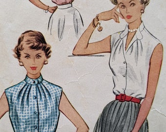 1953 Blouse Sewing Pattern Size 16 Bust 34 McCall's 9316 Button down, Sleeveless Form Fitting Darts in Front and Back