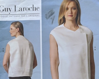 Guy Laroche French Fashion Designer Vogue Sewing Pattern Size 14-22 Misses Top & Skirt Loose fitting asymmetrical Top/ Draped flounce skirt