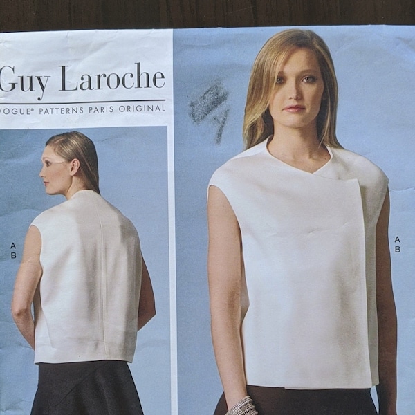 Guy Laroche French Fashion Designer Vogue Sewing Pattern Size 14-22 Misses Top & Skirt Loose fitting asymmetrical Top/ Draped flounce skirt