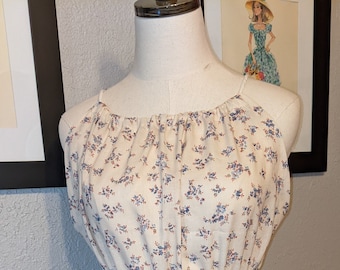 1970's Floral Mini Dress Size Medium Sleeveless Pullover Sundress vintage linen floral print fabric Handmade from vintage Simplicity 9885
