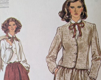 1970's Vogue Jacket, Blouse and Skirt pattern Size E 14 and 16 #7165 below waist unlined jacket, loose fitting blouse, inverted pleat skirt