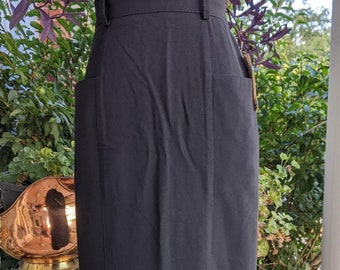 1980s Classic/Business high waisted black pencil skirt by FStop NWT size 4 Mid calf length  with an appealing side front slit.