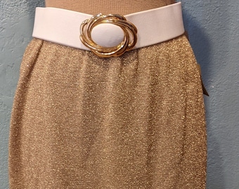 Jeanne Pierre Metallic Gold Knit Pencil Skirt Size Medium NWT from Lord & Taylor Elastic Waist