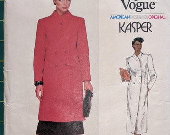Kasper American Designers Very Easy Vogue Sewing Pattern Size 12 Misses Coat & Skirt Loose fit, lined, double breasted coat, slim skirt#2347