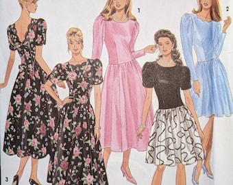 1990's Big Bow Puffy Sleeve Prom Dress Sewing Pattern Size 6-10 Uncut by Simplicity 8178