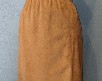 70's Fashionable Ultra suede Skirt Size 14 Samuel Robert by Peter Hatsi Androu Mid calf length slit in front great skirt for boots.