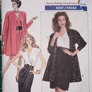 David Warren 80&#39;s Jacket & Dress Butterick Pattern #6150 Size 14-16-18 Uncut Loose fitting and Flared Unlined Jacket Dress w/mock wrap skirt