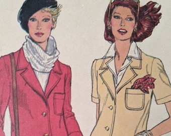 1970's Very Easy Vogue Unlined Jacket Pattern Size 14 semi fitted for Stretchable knit fabric #9850 Uncut pattern