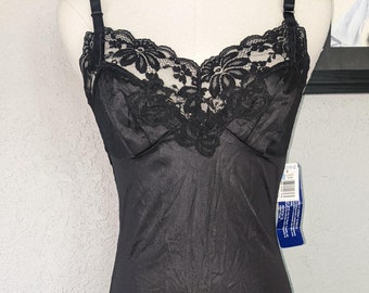 Vintage 70's Lorraine Lace & Nylon Black Full Slip Size 32 Tall Sexy Lingerie Original Tag Attached