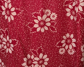 1970's Light Polyester Fabric one piece 1.5 yards 44" wide White flowers on deep red background Great 70's blouse fabric