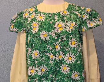 1970's Mini Dress and Smock Top Size Large Handmade from vintage pattern Yellow Cotton dress w/big white & yellow daisies smock top