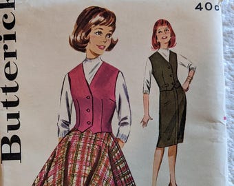 1950's Butterick Pattern #9878 Sew a Circle Skirt Teen Size 8 Waist 23", Weskit/Vest Bust 28" or Slim Skirt Hip 31" Uncut Pattern